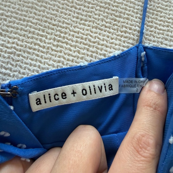 Alice + Olivia Silk Blue and White Polka Dot Dress - Picture 6 of 8